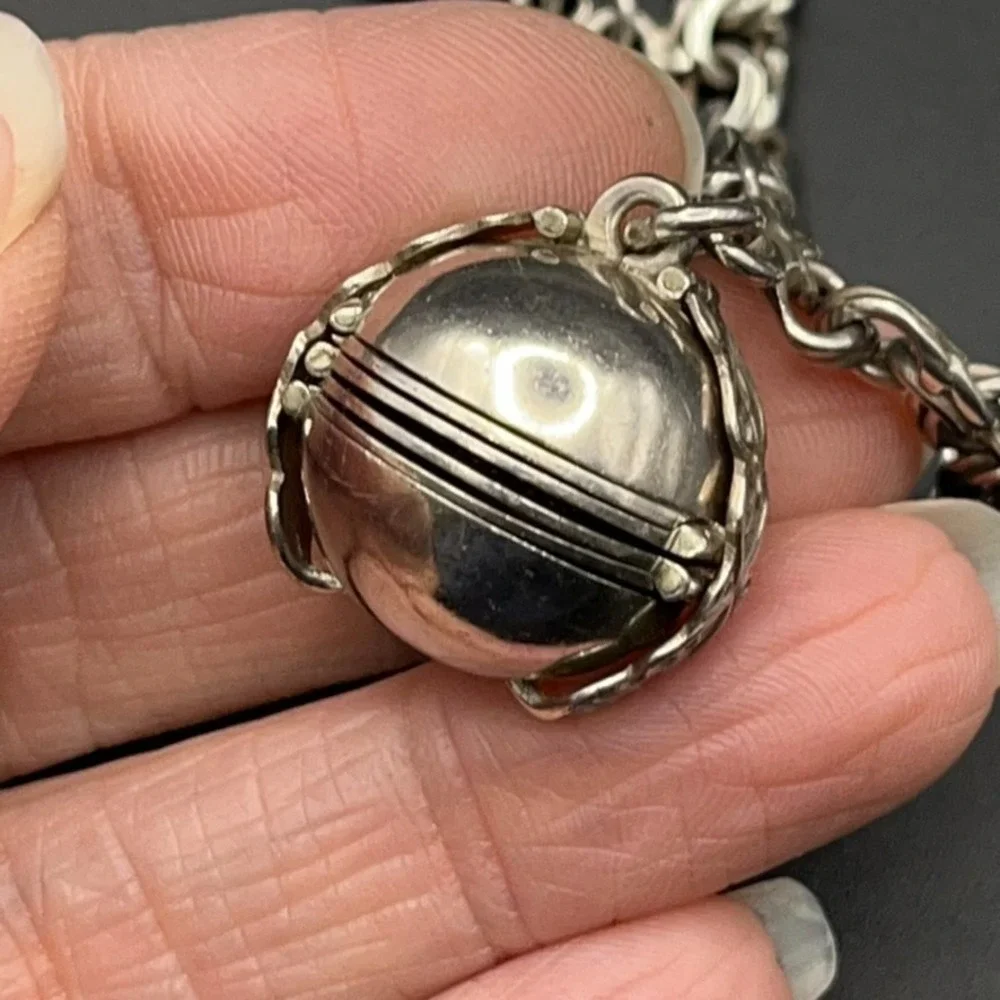 Vintage Sterling Silver Charm Bracelet with Sphere Fold-Out Photo Locket Mexican